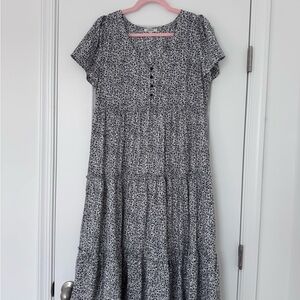 Black and White Floral Midi Dress